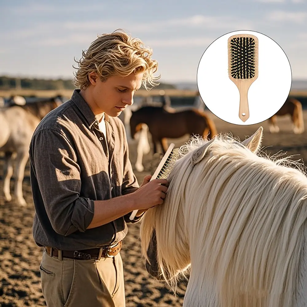 Horse Grooming Brush, Boar Bristle Horse Hair Care Brush, Professional Horse Mane and Tail Cleaning Tool, Farm Livestock Grooming, Equestrian Supplies