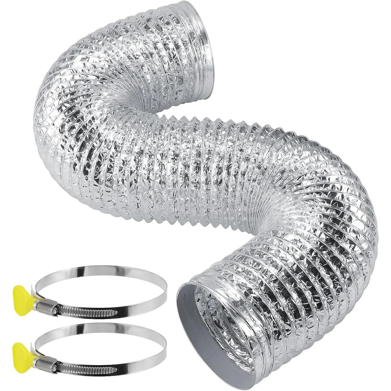 4 Inch Dryer Vent Hose Kit, Flexible Dryer Duct 3 FT for Tight Space, Extra-thick (6-Layer)  Foil Pipe Assembly, with 2 Key Hose Clamps