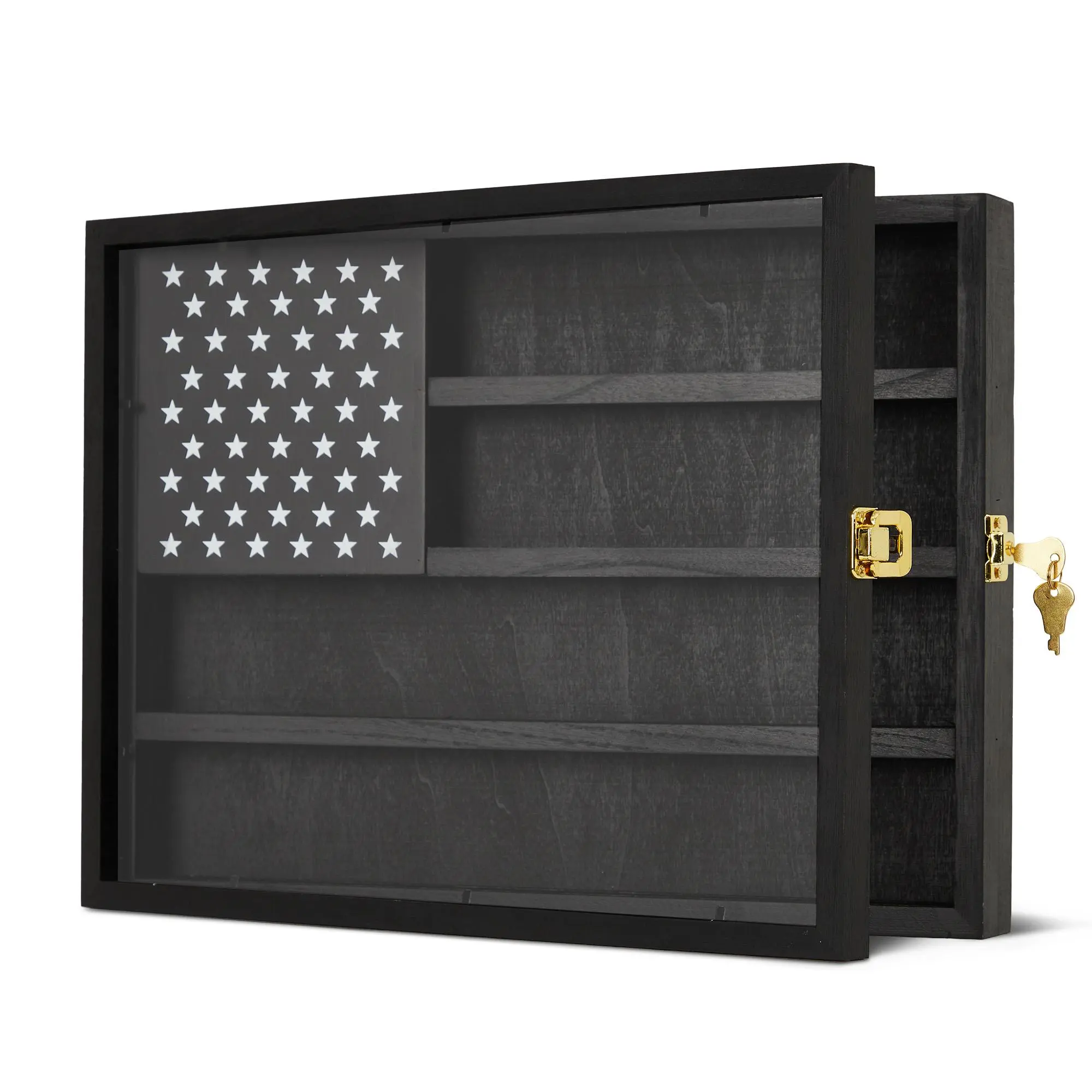 Military Challenge Coin Display Case with Wooden Frame & Acrylic Glass - Organiser Racks with Adjustable Placement, Wall-Mount or Tabletop Showcase for Army, Police - 15"w x 11"h for Medals, Poker Chips, Collectibles