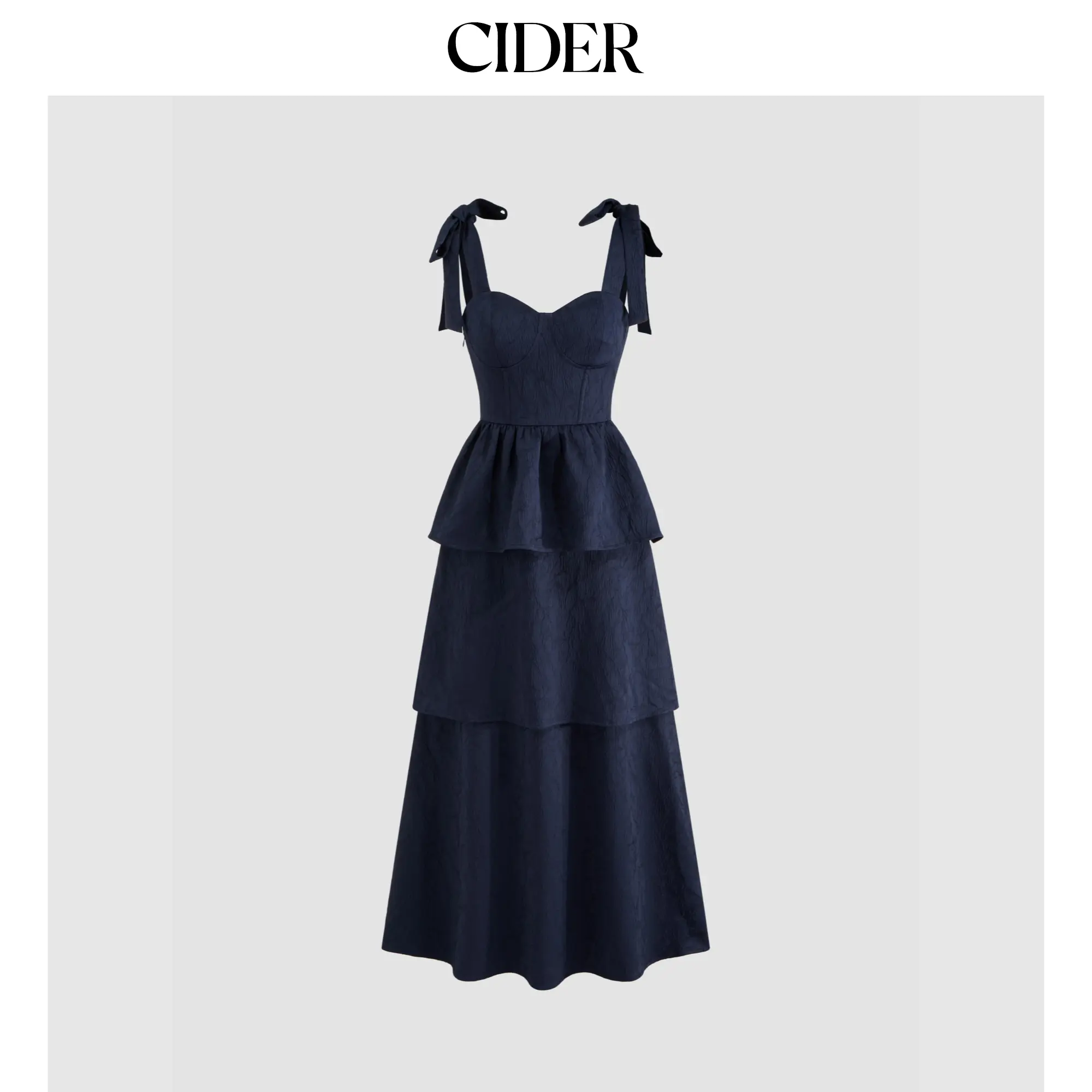 Cider [2 colors, size 0-10] Jacquard Scoop Neckline Solid Bowknot Layered Maxi Dress SohoChic