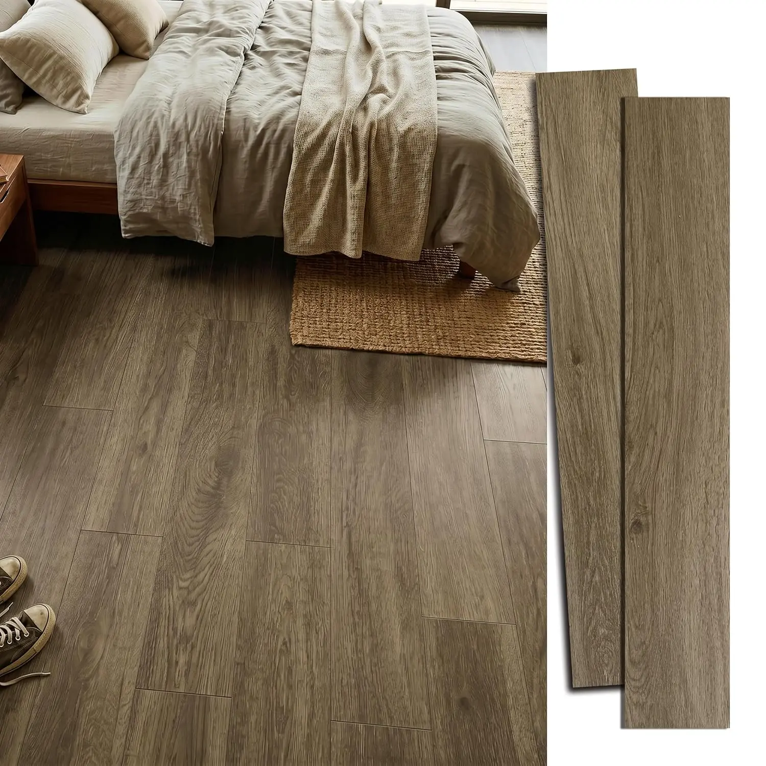 Peel and Stick Floor Tile, 54 Sq.Ft Saddle Walnut Brown Vinyl  Flooring, Easy DIY-Install & Durable for Kitchen, Bedroom, Bathroom, RVs, Rental-Friendly (36-Planks 6"x36")