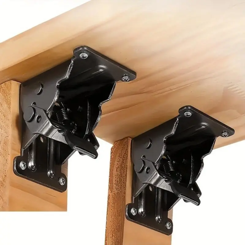 2-Pack 90-Degree Right Angle Thick Self-Locking Folding Hinges, Furniture Hardware Accessories, Table Chair Tea Table Hinges