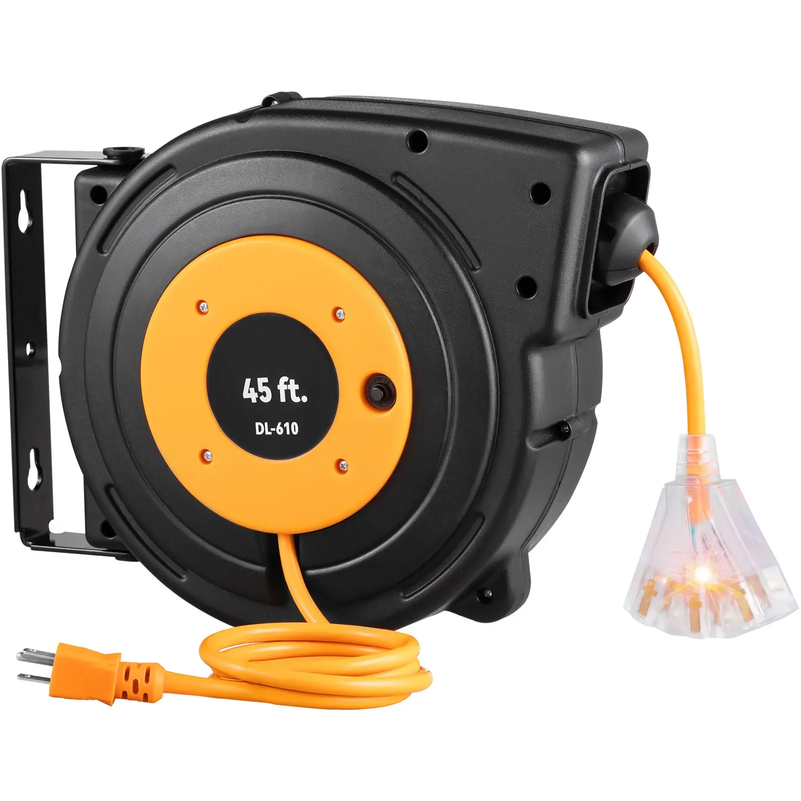 【DealsForYouDays】VEVOR Automatic Retractable Industrial Power Extension Reel, 12AWG/3C SJTOW Cord (45 FT), 15A/125V/1875W, Polypropylene Lighted Plug, Multi-Resistant (Water, Acid, Alkaline) Black, Heavy-Duty for Shops & Commercial Power Supply