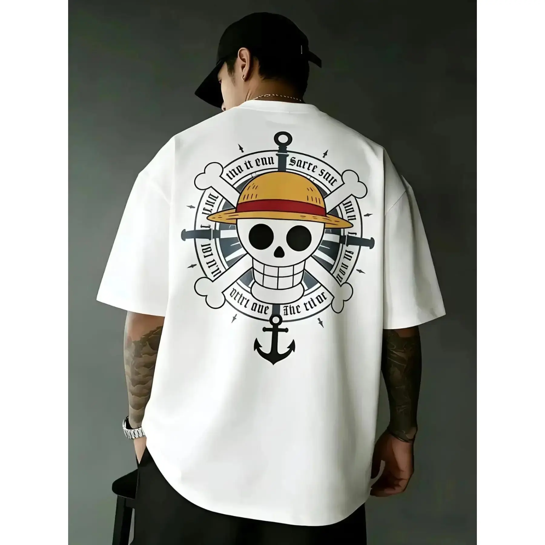 Vintage "Straw Hat Pirate" Graphic T-Shirt, Retro Anime Streetwear Heritage Tee, Classic Double Sided Print Top, Unisex Y2K Aesthetic Harajuku Apparel ClothesForYou, GiftIdea  CoolTshirt, FunnyTshirt