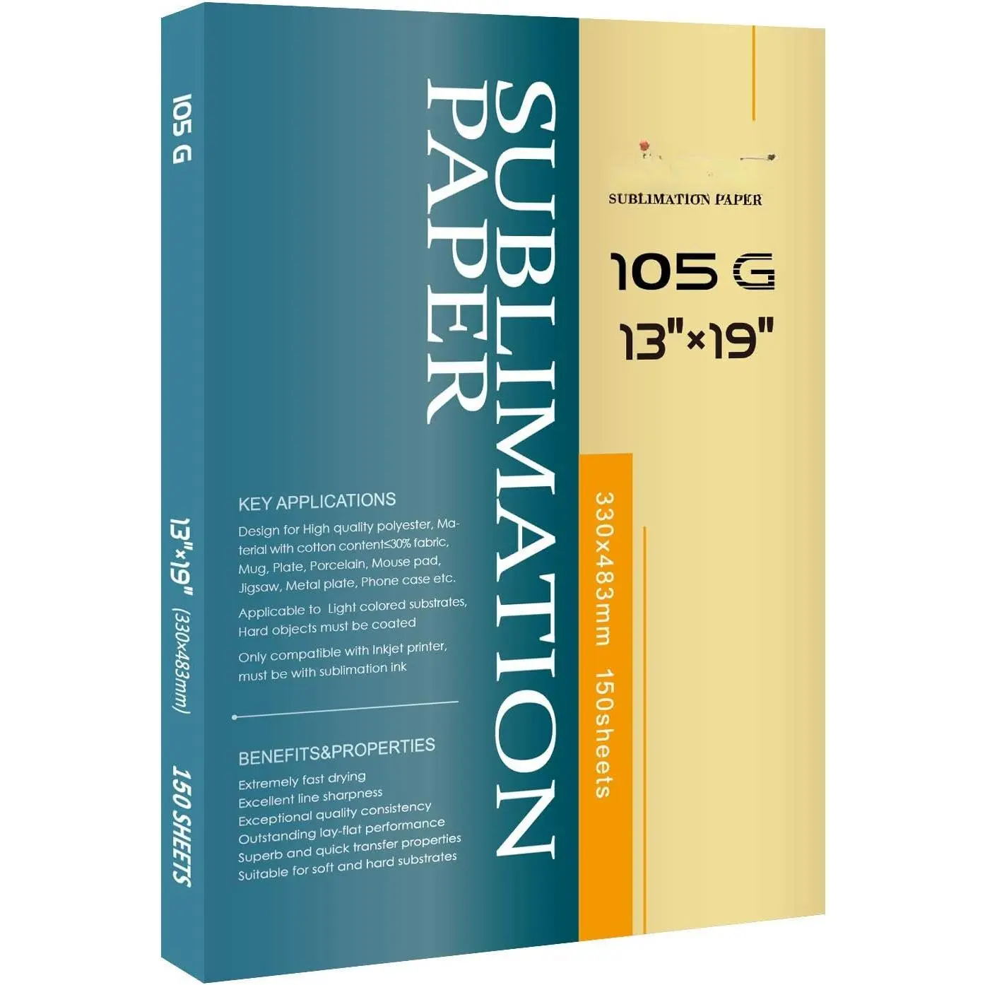 Sublimation Paper- 150 Sheets Heat Transfer Paper 13x19 inch Compatible with Inkjet Sublimation Printer 105g