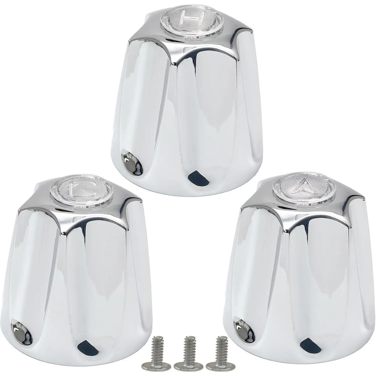 Polished Chrome Shower Knob Replacement Set (3-Piece) - Bathtub Faucet Handles with Hot, Cold, and Diverter Knobs for Bathroom Renovation Trim Kits