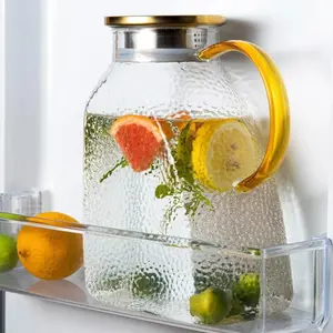 Fridge Door Wide Mouth Thickened Reusable High Borosilicate Glass Water Pitcher, Drink Pitcher, 1.8 Liter/60oz Space Saving Leak Proof Carafe with Airtight Lid, Dishwasher Safe Heat Resistant, for Juice Iced Tea Lemonade Coffee Kitchen Daily Use