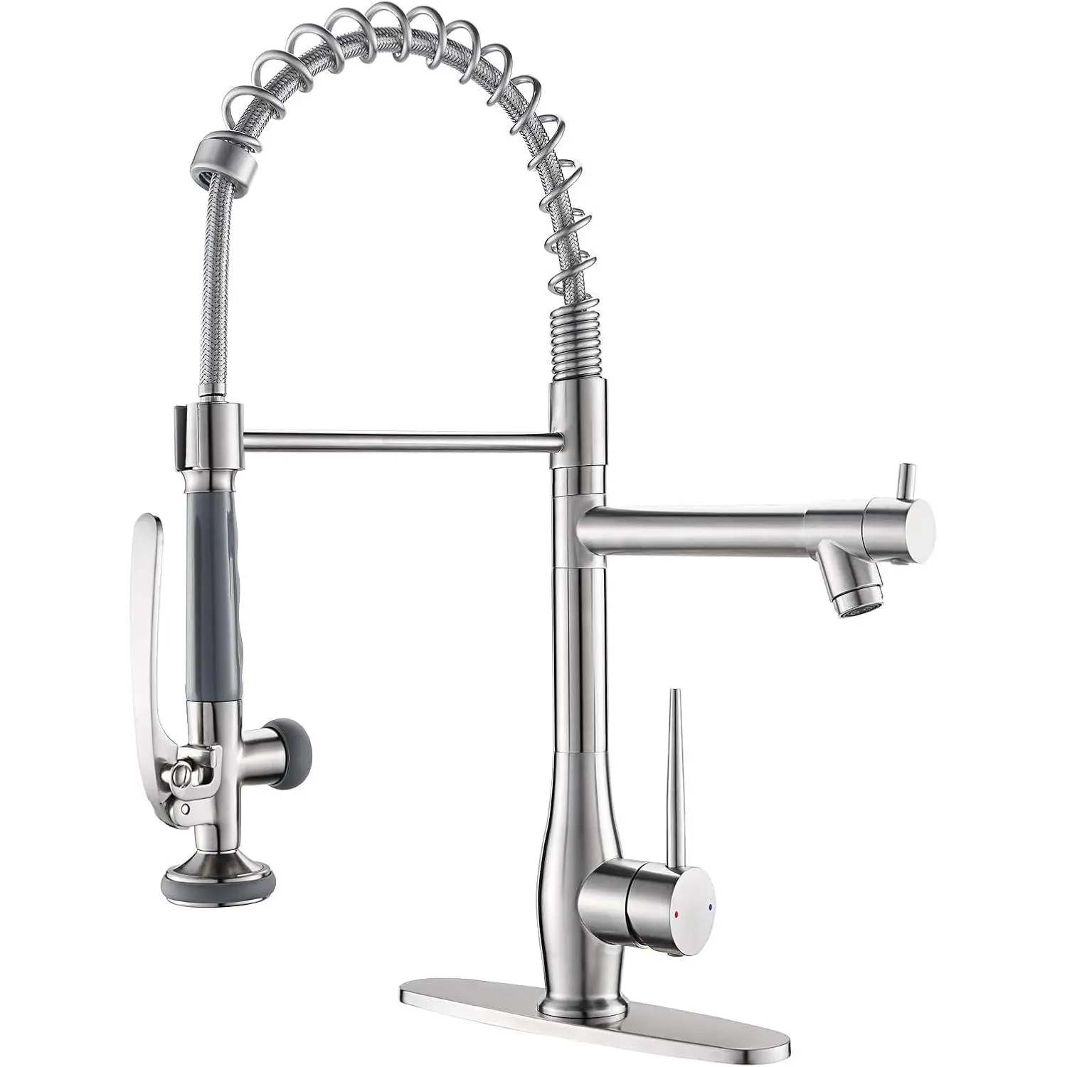 Kitchen Faucet with Pull Down Sprayer Single Handle High  Brushed Nickel Kitchen Sink Faucet Commercial Double-Headed Stainless Steel Kitchen Faucets Sink with Deck Plate