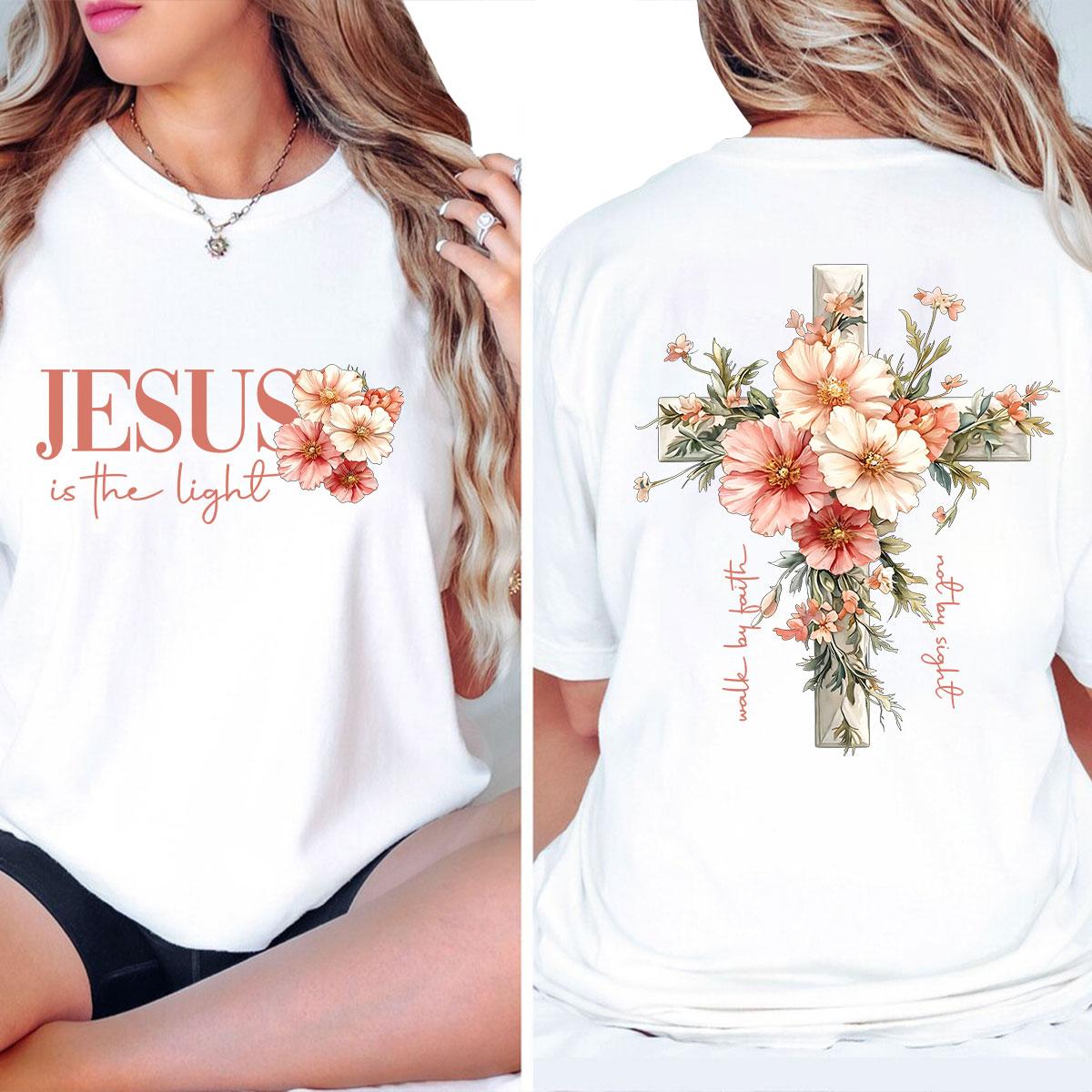 Faith Cross Christian T-Shirts With Beautiful Floral Cross Print Made In USA For Women For Men [ZinniaZip cotton t-shirt/sweatshirt/hoodie, soft and comfortable]