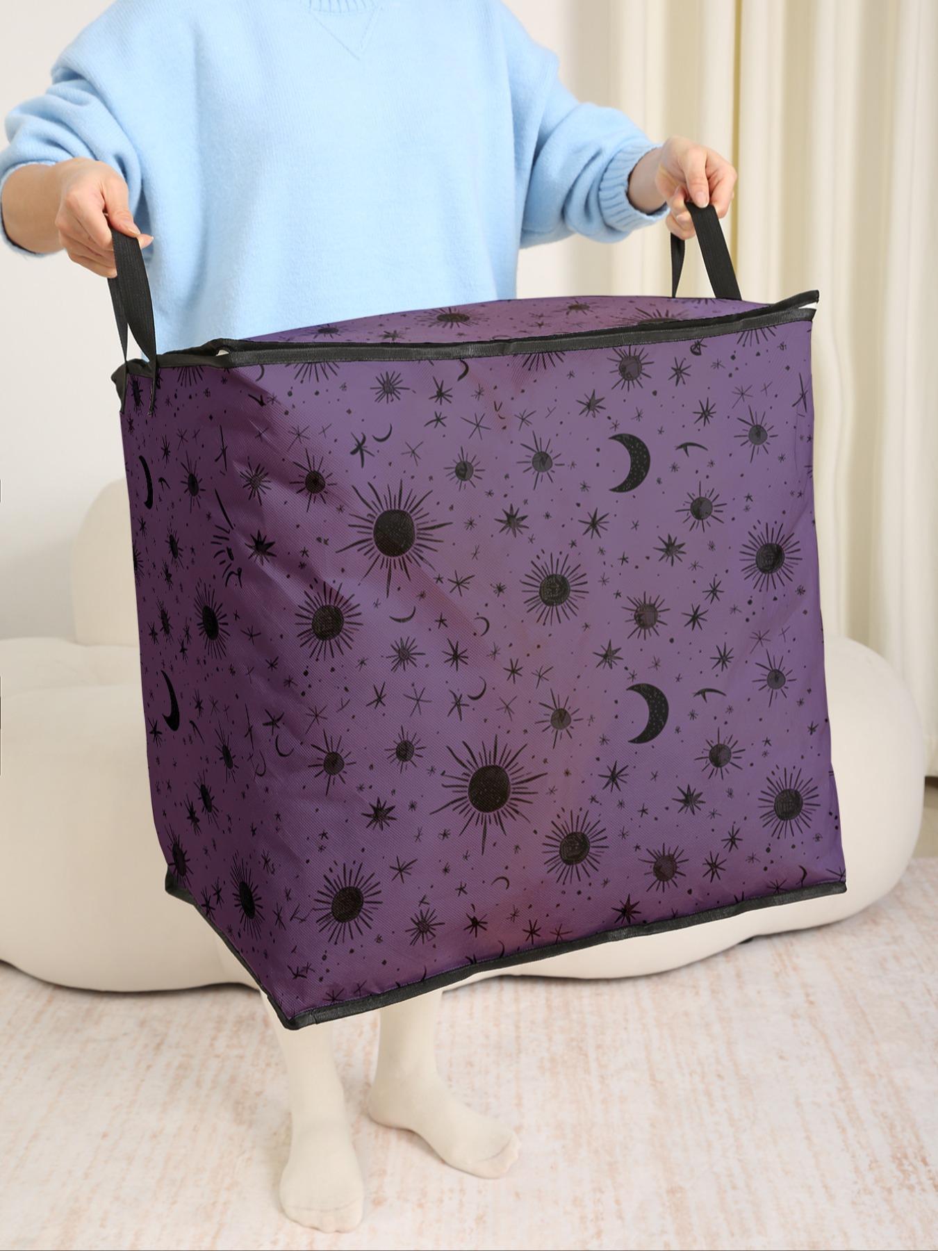 Sun & Moon & Star Print Travel Organizer, Durable Quilt Storage Bag with Handle, Bedding Organizer for Home Bedroom Living Room