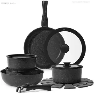 15pcs Non-Stick Pots and Pans Set with Detachable Handle, Oven Safe, Stackable, Cookware PFAS-Free,Dishwasher Oven Safe,Kitchen Outdoor Induction Compatible Stackable Healthy Easy CareFFSummitSupply7AB19Wild Motion