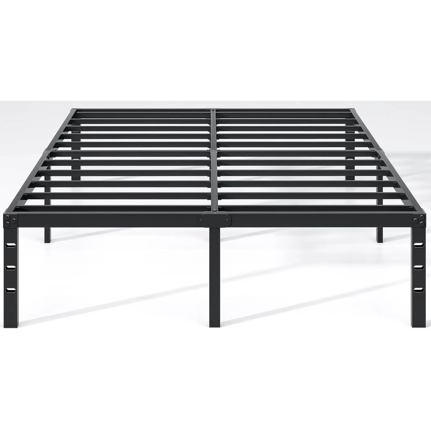 Queen Size Heavy-Duty Metal Bed Frame - 14 in Mattress Foundation with Storage Space, Mid-Legs, Quick Setup, No Box Spring Required, Black