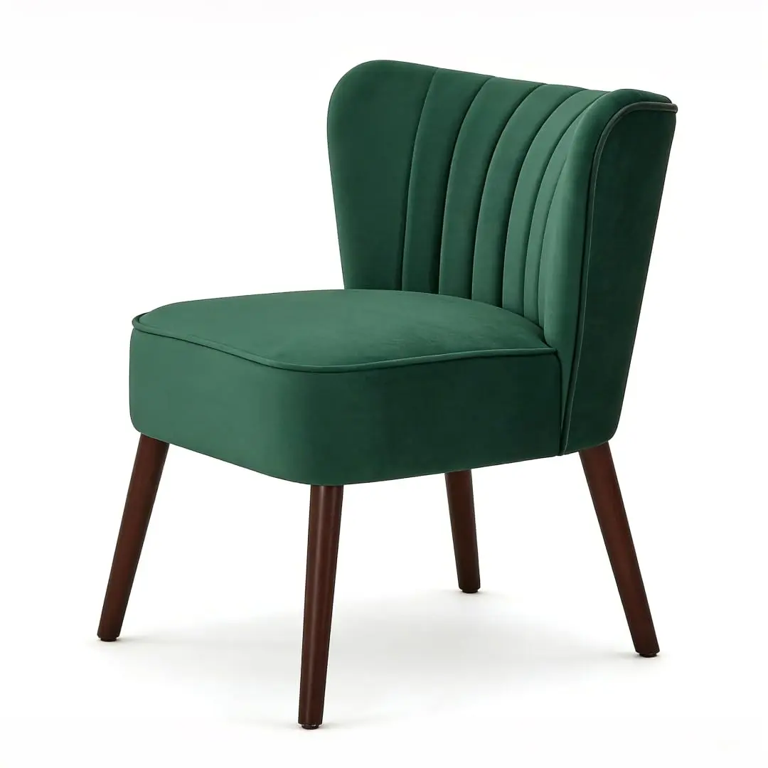 Garvee Modern Tub Chair | Velvet Accent Tub-Chair with Plush Cushion & Wooden Legs | Modern Wingback Armless Lounge Seat for Living Room, Bedroom, Study | Green