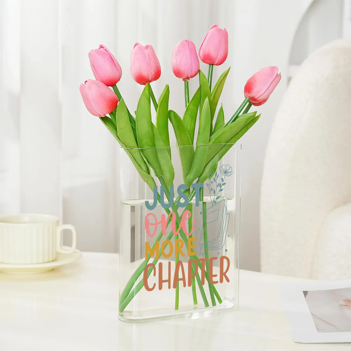 Clear Acrylic Desktop Book Shaped Vase, Boho Aesthetic Home Table Center Decor, Inspirational Gift for Book & Flower Lovers, Perfect for Anniversary, Retirement, New Year, Christmas, Thanksgiving, Valentine’s Day & Birthday