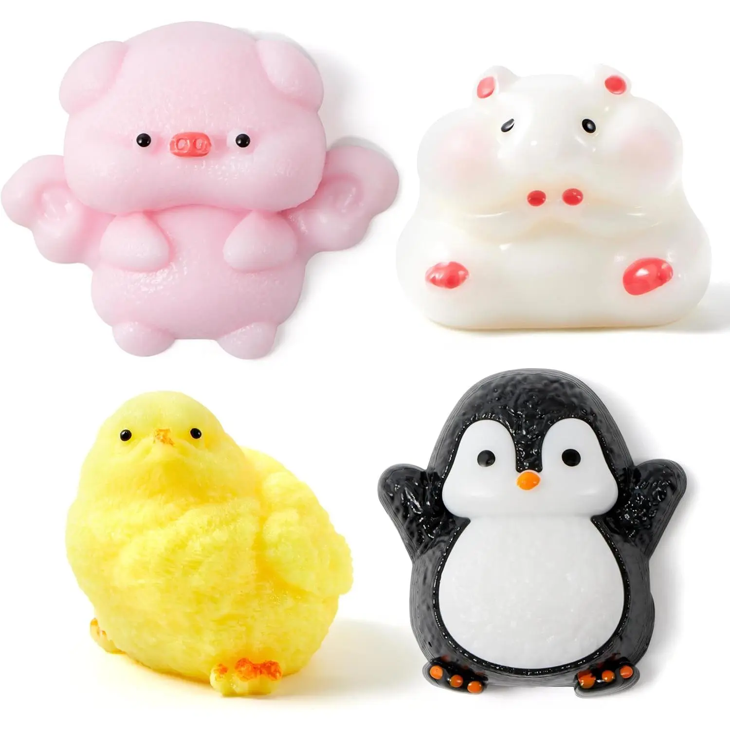 JOYIN 4 Pcs Animal Taba Squishy Toys, Soft Squeeze Fidgets,Chick, Pig, Hamster,Penguin Fufu Squishy Toys,Cute Taba Squishy Toys for Kids Easter Party Favors & Gifts
