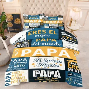 Best Dad Theme Comforter Set-1 Quilt + 1-2 Coreless Pillowcases-Colorful Block Patchwork Design with Heartwarming Confession Texts-Cozy Soft Warm Bedding-Simple Style Bedroom Decor Gift for Dad