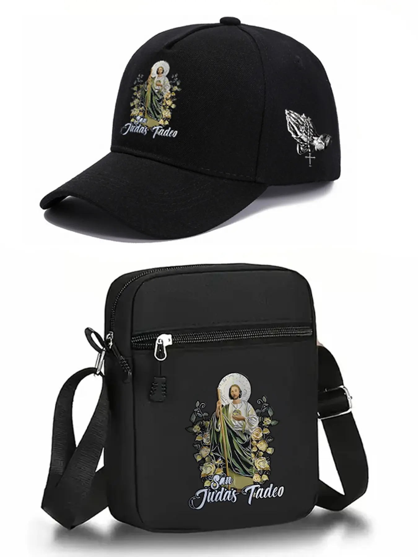 2pcs San Judas Tadeo Print Baseball Caps and Crossbody Bags, Adjustable Street Fashion Outdoor Sports Hats and Purses, Perfect for Daily Wear and Gifts