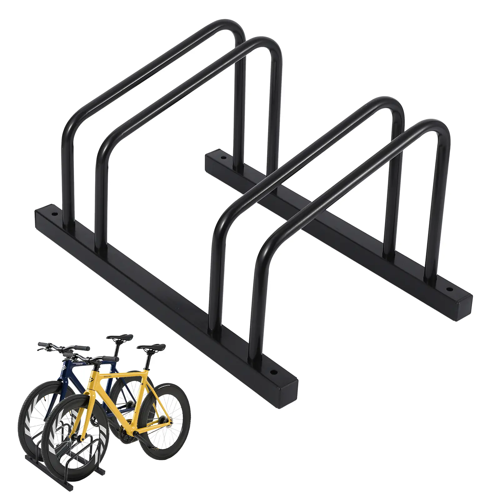 Freestanding 2-Bike Storage Rack, Sturdy Durable Steel Construction, Non-Slip Ft, Indoor & Outdoor Cycling Storage Solution, Black Sports & Outdoor Leisure Equipment
