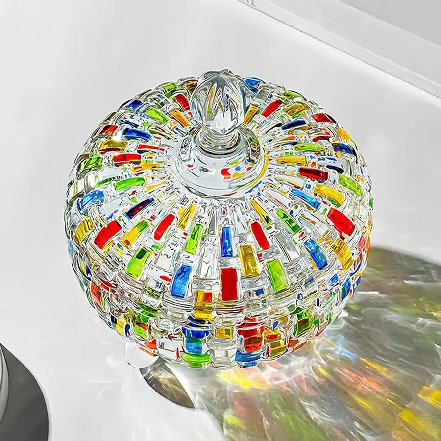 Colorful Crystal Candy Jar with Lid, Christmas Candy Container, Cute Glass Candy Storage, Festive Treat Holder, Perfect for Holidays