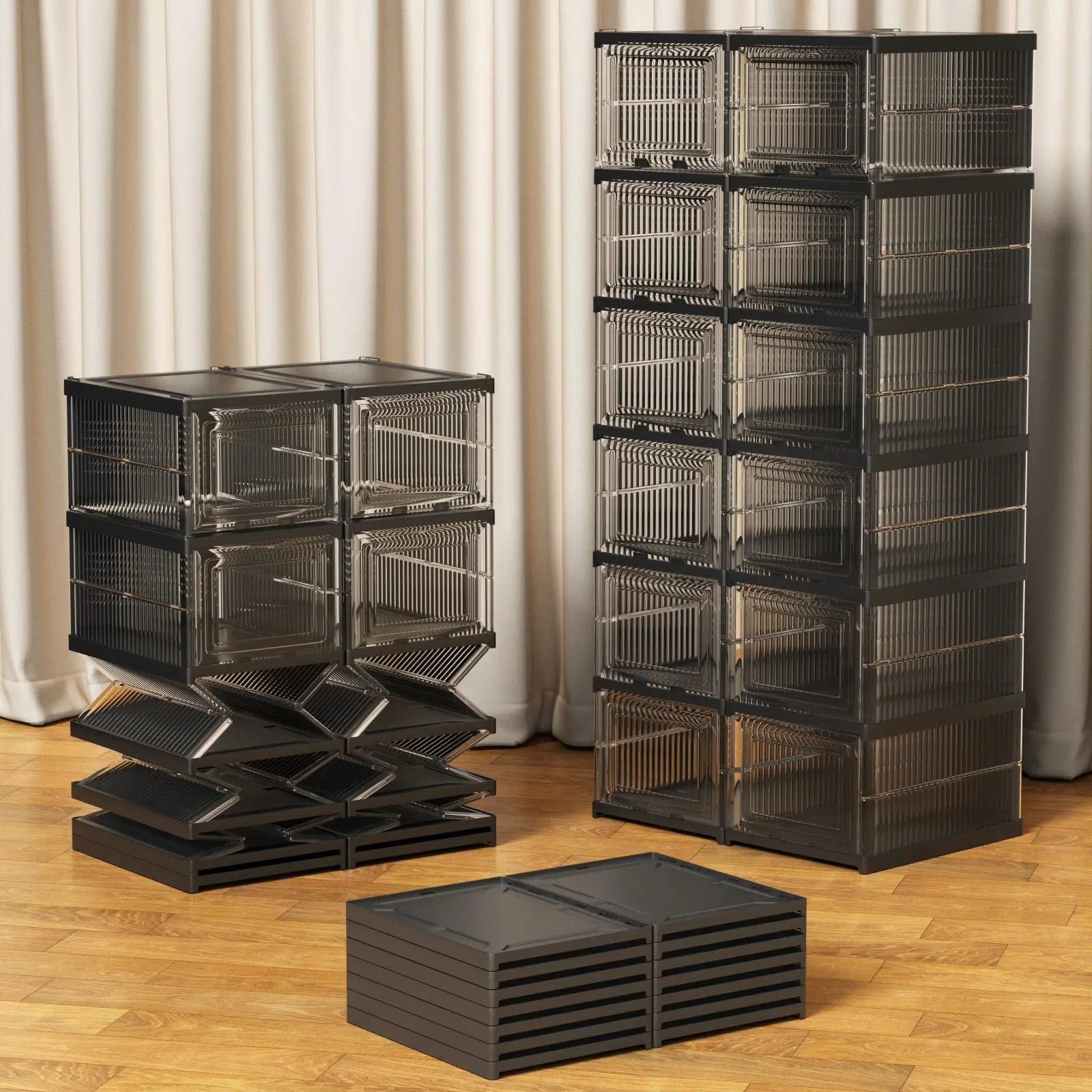 Foldable Layer Plastic Shoe Box Rack Freely Stack Large Capacity Entryway Sneaker Leather Shoe Dustproof Cabinet