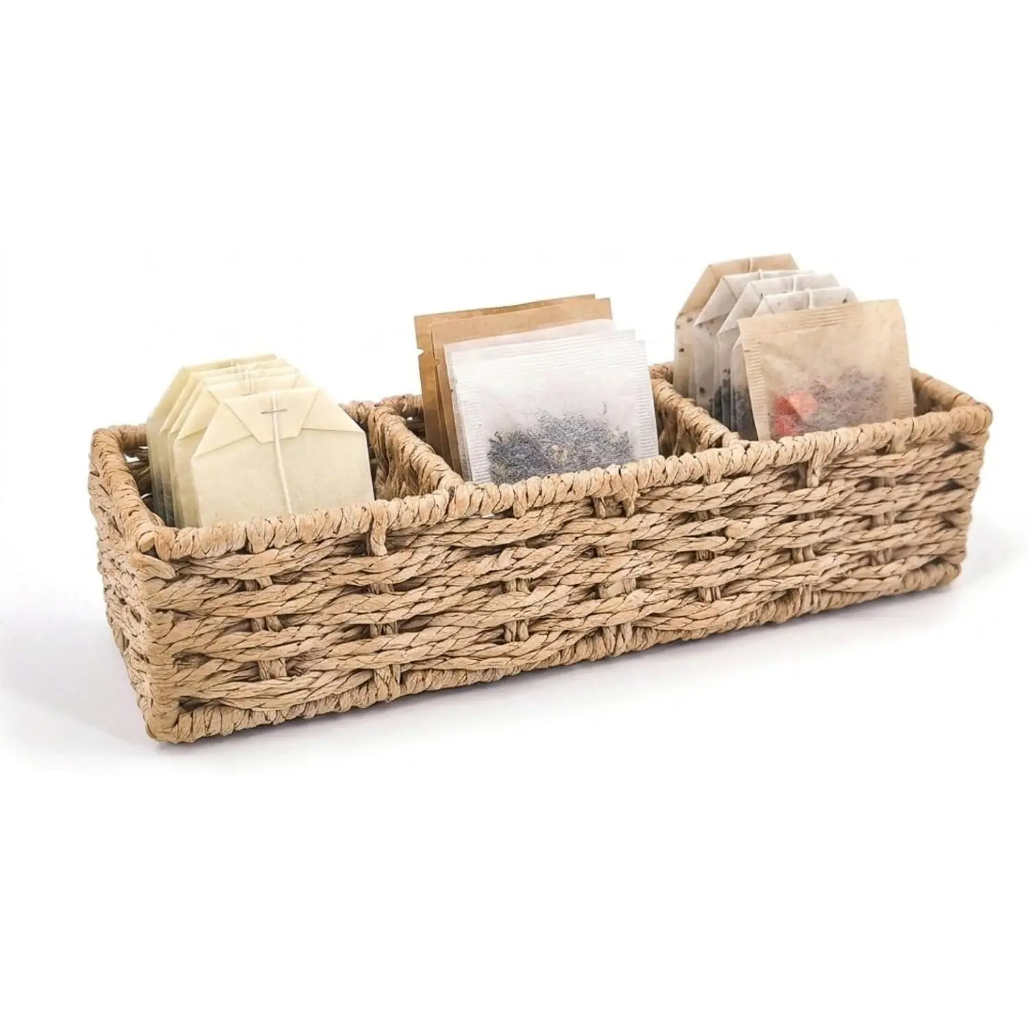 3-Compartment Braided  Bag Organizer For Countertop Or Drawer | drawer organizer, small  coffee pod holder, country style, paper rope, basket, woven, storage bin