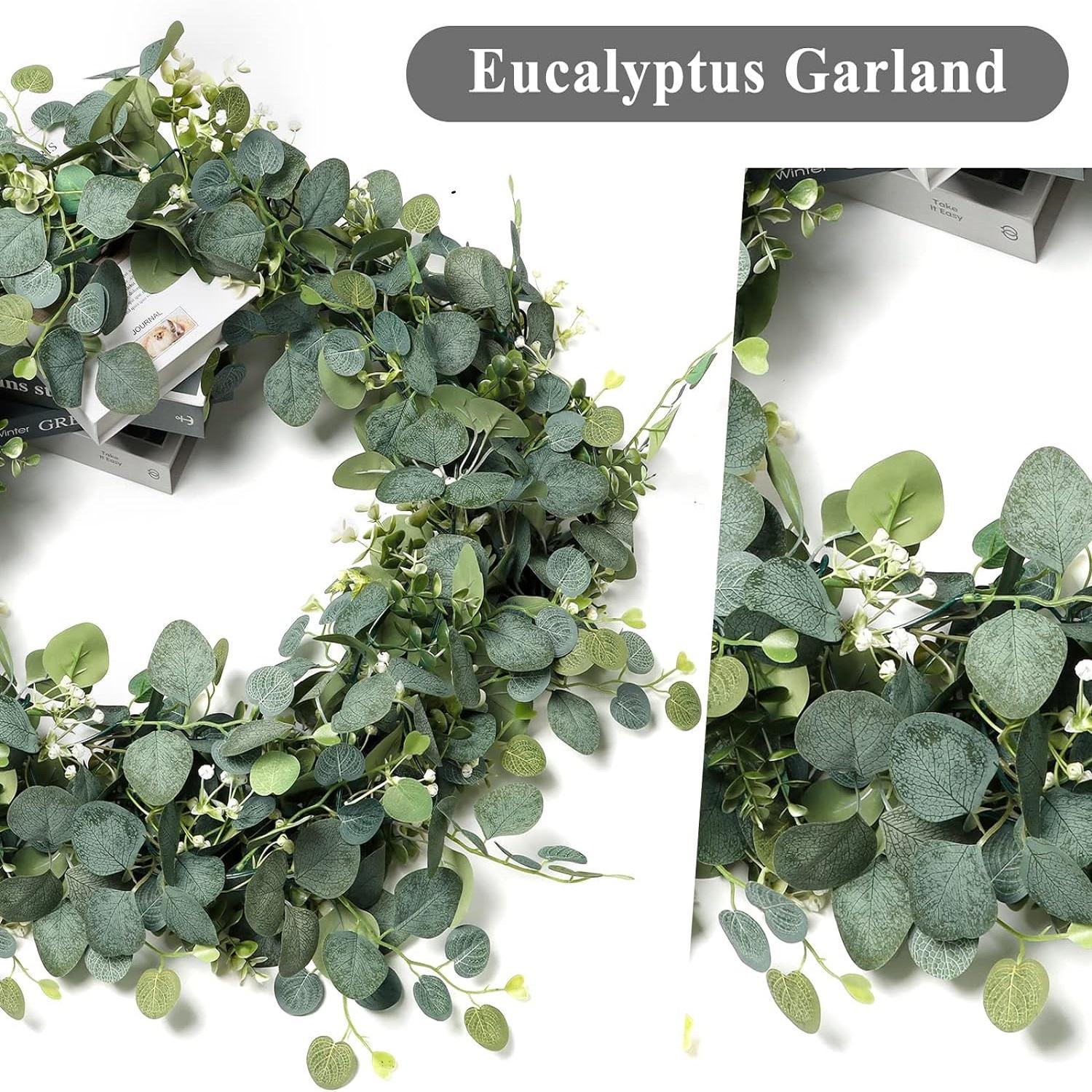 Artificial Eucalyptus Garland, Faux Floral Garland, 2/4 Counts Faux Greenery Vines, Decorative Plants for Wedding Party Mantle Table Runner Home Decor