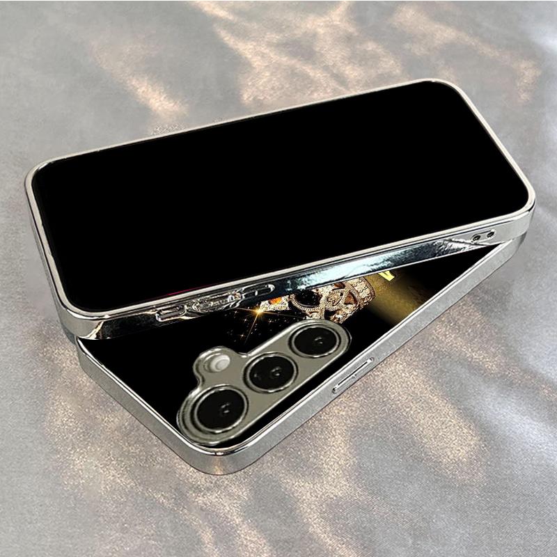 Elegant Crown & Letter K Diamond Pattern Phone Case, Electroplated Tempered Glass Design, Compatible with Samsung Galaxy Series