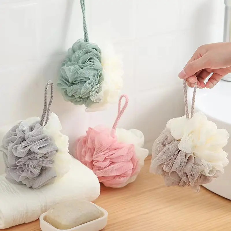 4-Pack Dual Color Bath Loofahs, Rich-Foaming Mesh Body Scrubbers, Hangable Bathroom Accessories for Men & Women, Bath Loofah, Mesh Sponge, Rich Foam, Shower Use, Personal