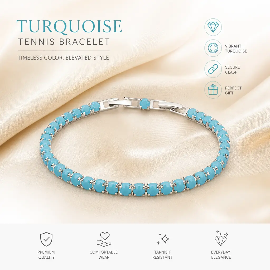 Turquoise Tennis Bracelet, 4mm Silver-Tone Single Row Design, Minimalist Exquisite Stone Bracelet, Women's Everyday Elegant Jewelry for Daily Wear & Stacking,Kraft,Christmas,Wrapping,Paper,Set,Kids,Inflatable,Shark,,Black,Luxurious,Folding,Artificial,Tree