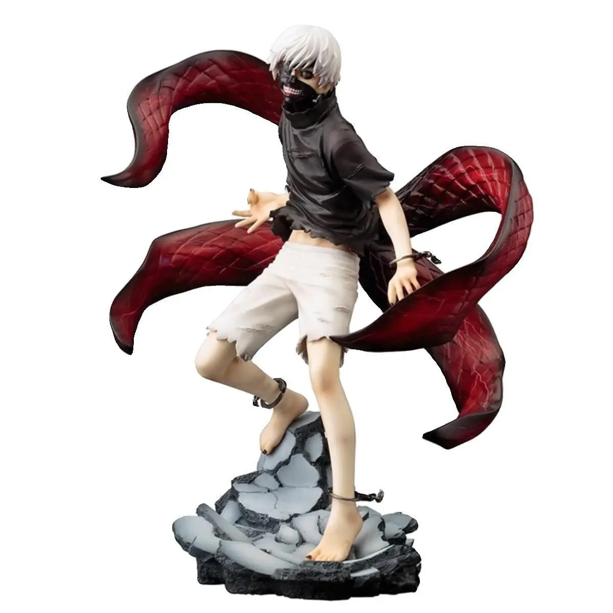 Tokyo Ghoul Kaneki Ken Anime Figure, Anime Character Statue, 8.66 Inch Collectible Statue, Replaceable Mask Head, Crawler Tentacle, Rock Base, Dark Comic Display Gift, Statue Figurines