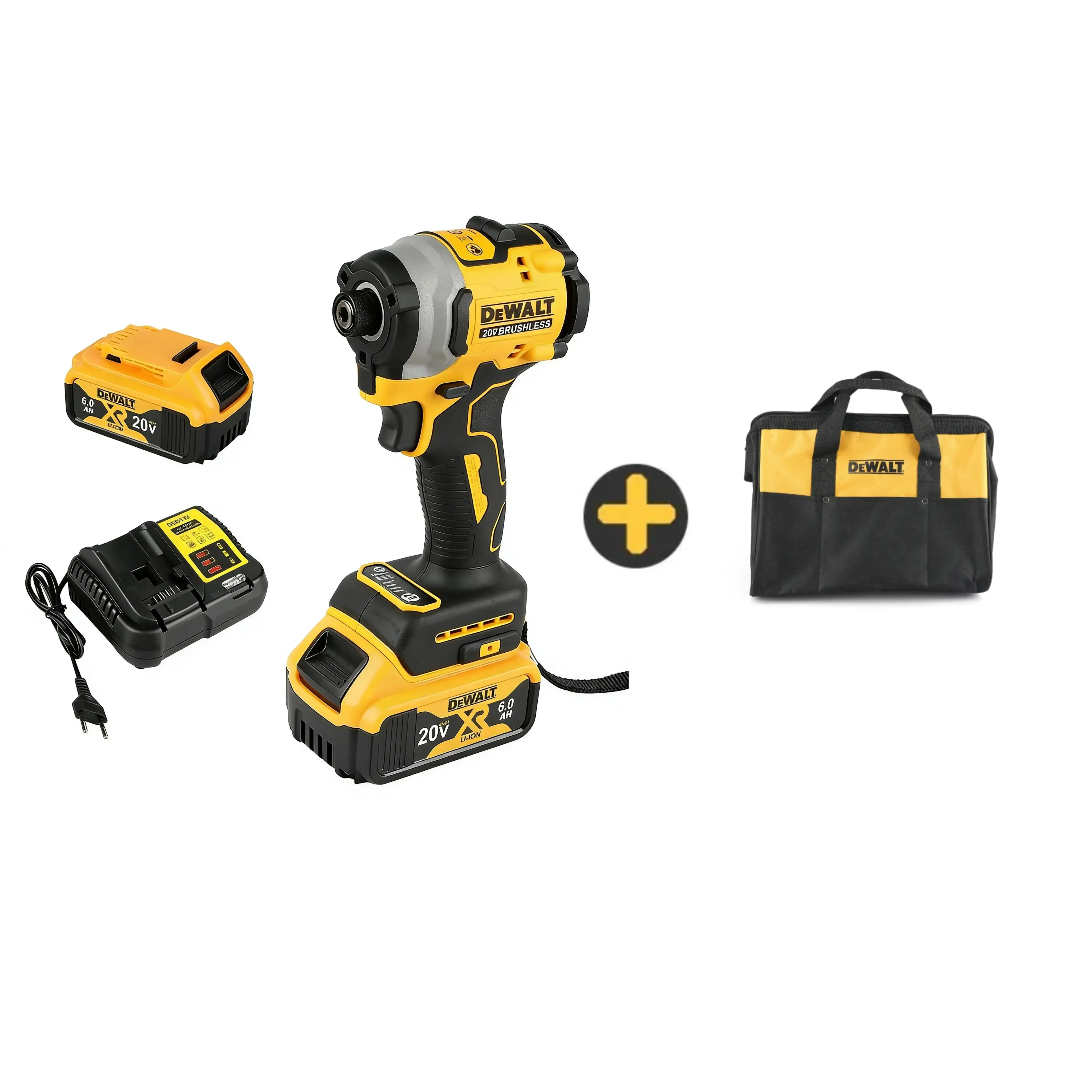 DeWalt DCF850 20V Brushless Motor High-Torque Impact Driver Cordless Brushless Power Tool Kit - 1 Rechargeable Lithium-Ion Battery, 1 Charger, Tool Bag for Heavy-Duty Construction Hardware Tasks (Rechargeable Drill Set, Impact Wrench Compatible)