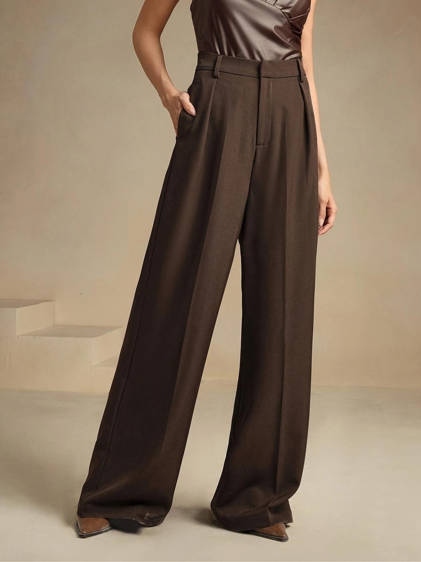 Women's Solid Color Basic Wide Leg Loose Pleated Pants, Elegant Fashion Casual Trousers for Work Office Business, Ladies Bottoms for All Seasons, Womenswear