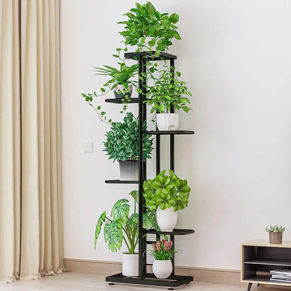 GARVEE 6-tier flower stand, 108cm plant stand metal indoor outdoor, multi-level flower shelf plant staircase corner shelf standing for garden balcony decor