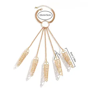 Gothic Halloween Filigree Metal Finger Claw Hand Harness Bracelet Hollow Lace Long Pointed Nail Cuff Linked Chain Wrist Ring Statement Dark Costume Jewelry For Cosplay Party