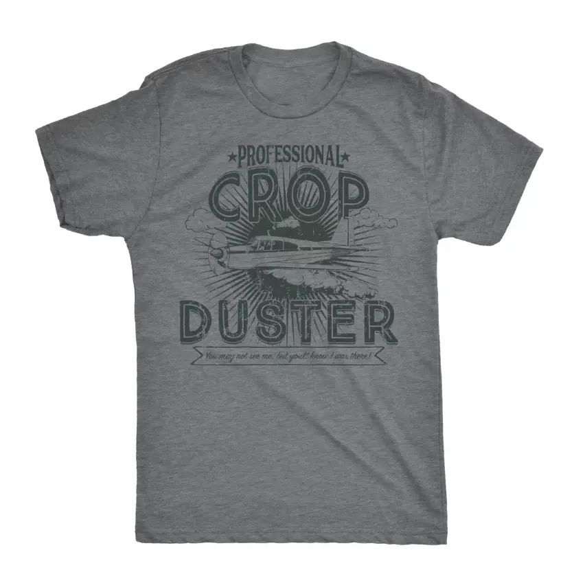 Professional Crop Duster Vintage Distressed Airplane Grey Heather Cotton Casual T-Shirt, Funny Farmer Aviation Pilot Humor Outfit, Best Gift For Crop Plane Farmer Pilot Streetwear Tee