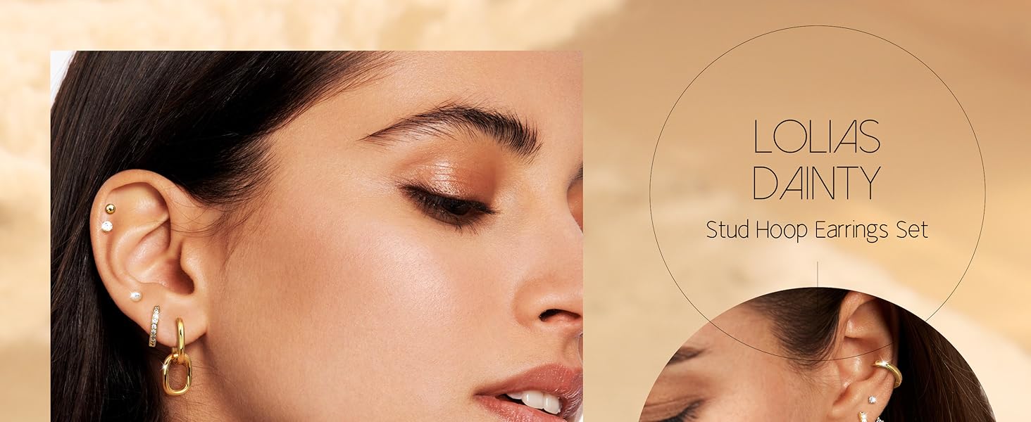 LOLIAS Flat Back Earrings for Women Hypoallergenic Surgical Steel Earrings for Sensitive Ears-20G Cartilage Earring Stacks Gold Hoops Flatback Stud Earring Sets for Multiple Piercing