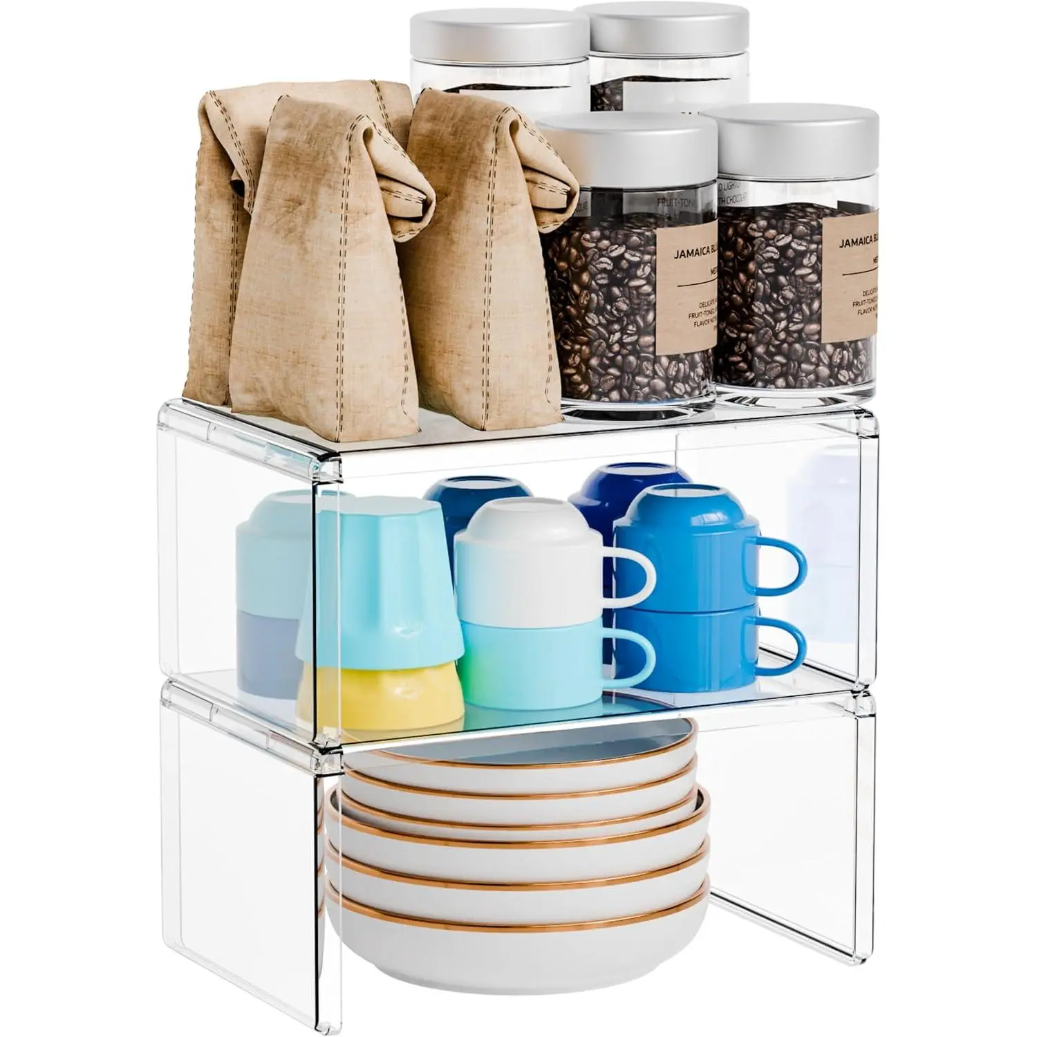 2 Pack  Cabinet Organizer,2 Tier Stackable Shelves for Cabinets,RV Pantry Organization,Counter Space Saver Desk Organizers,Cupboard Shelf and Cabinet Stand & Risers for Mug,Cup,Dish