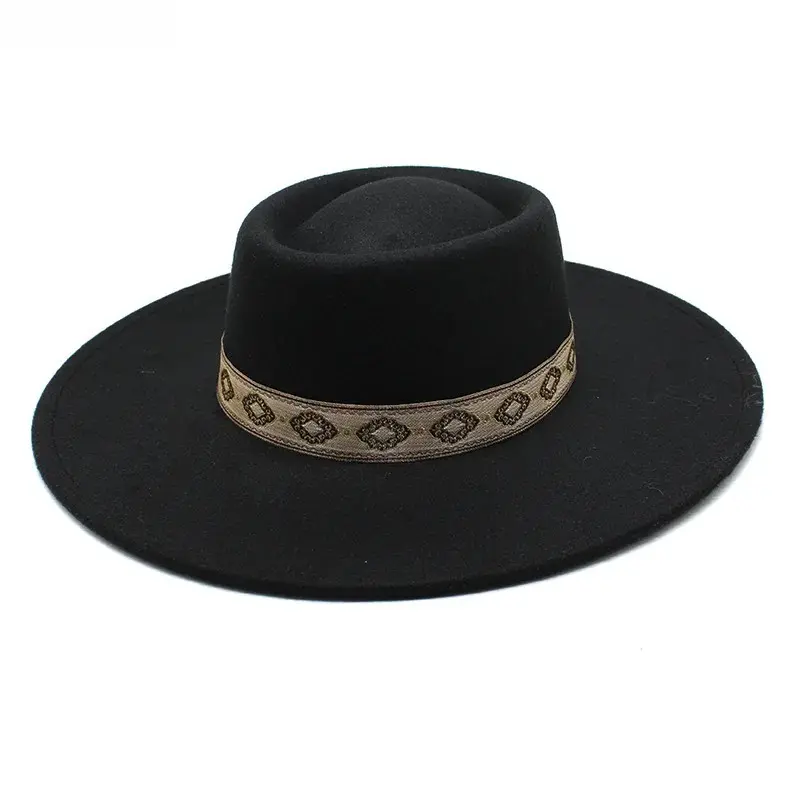 New Solid Color 9.5CM Wide Brim Bowler Wool Jazz Fedoras Hat Retro Men Trilby Cap Panama Formal Dress Hats Sombrero Hombre