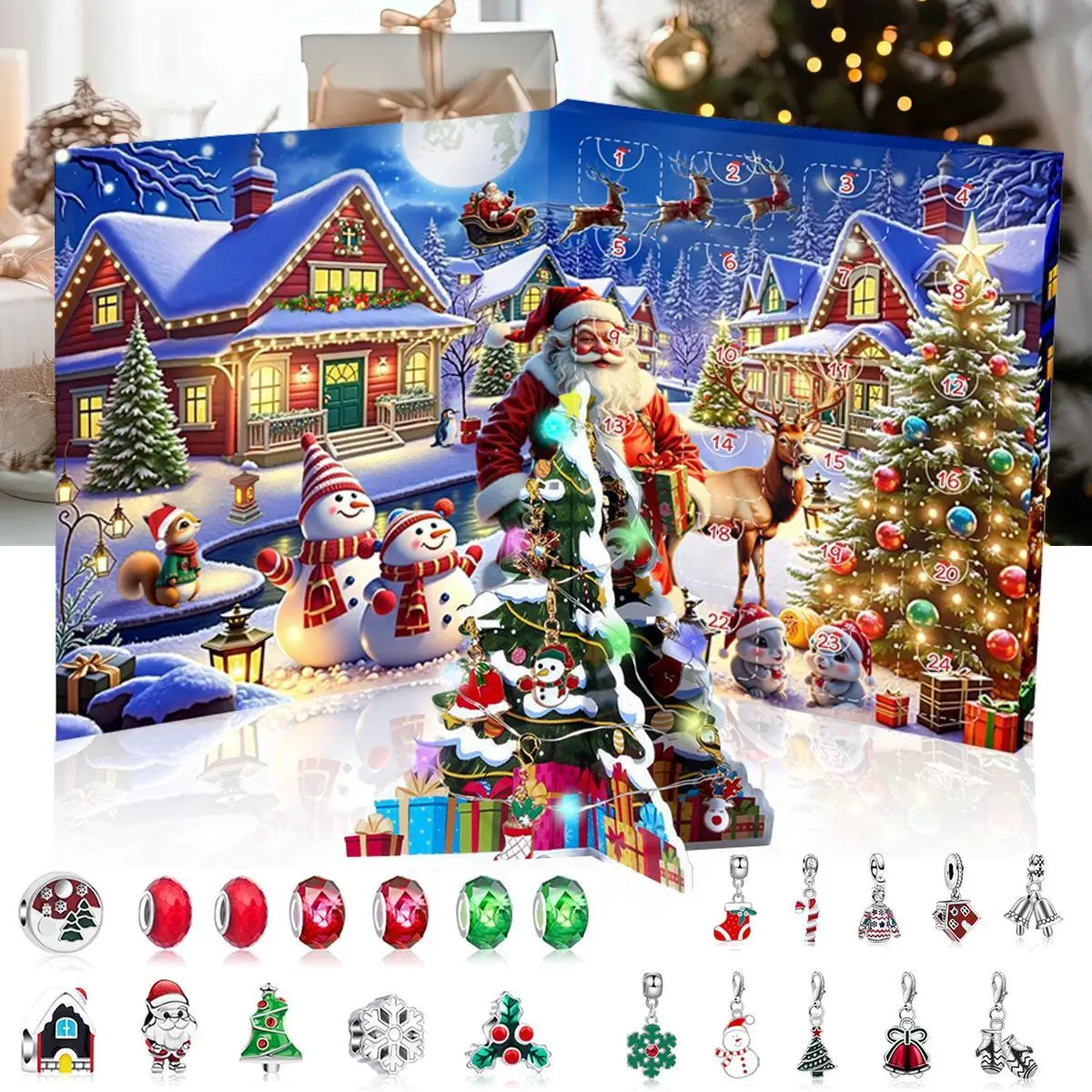 2026 Christmas Children's Arrival Calendar - DIY Christmas Jewelry Gift Set, featuring 24 pendant necklaces and a small Christmas tree, suitable for girls and teenagers