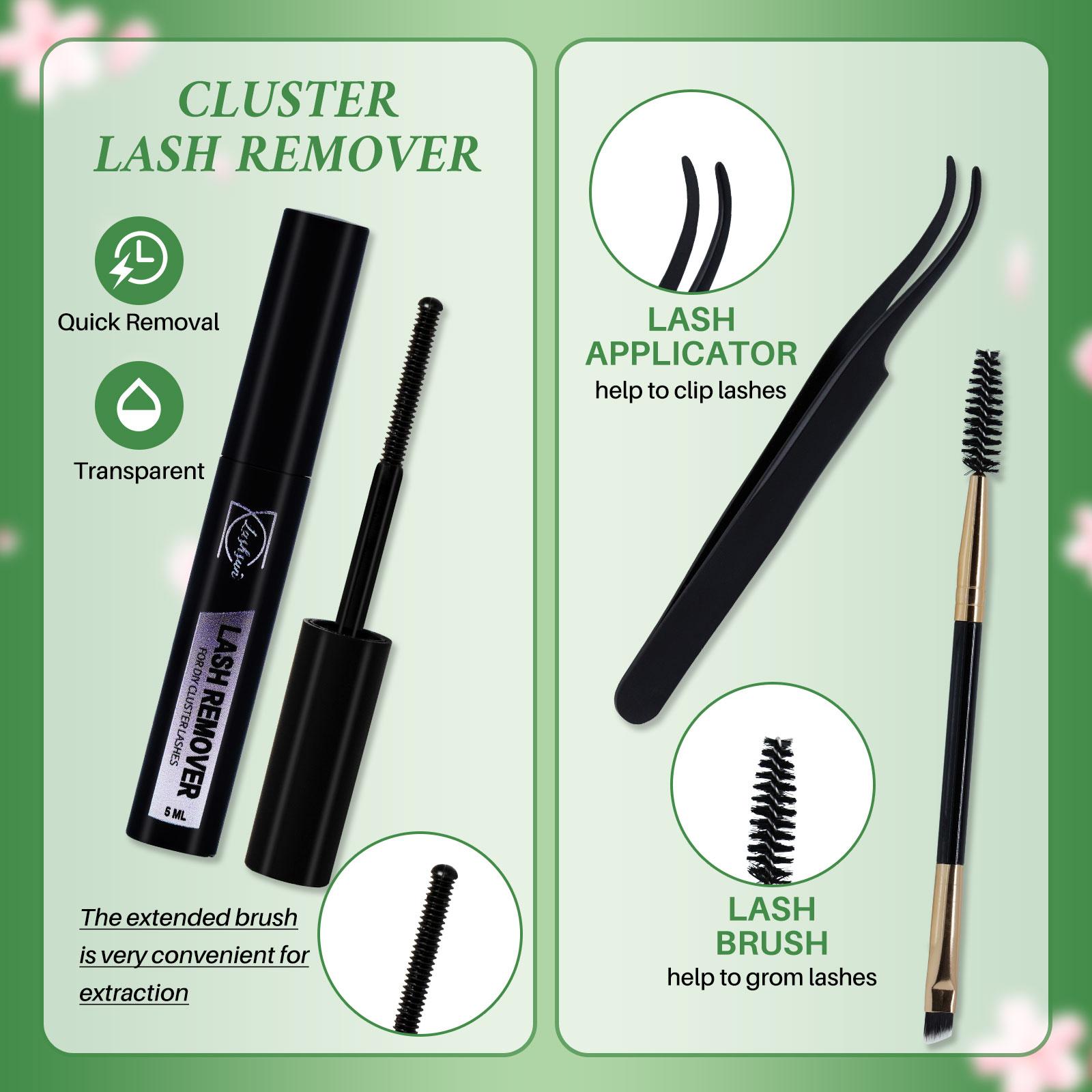 Eyelash Extension Kit, 280-Piece False Eyelash Set with 2 Glues, 2 Eyelash Removers, 2 Tweezers and 2 Brushes, Professional DIY Lash Cluster Eye Makeup Tool