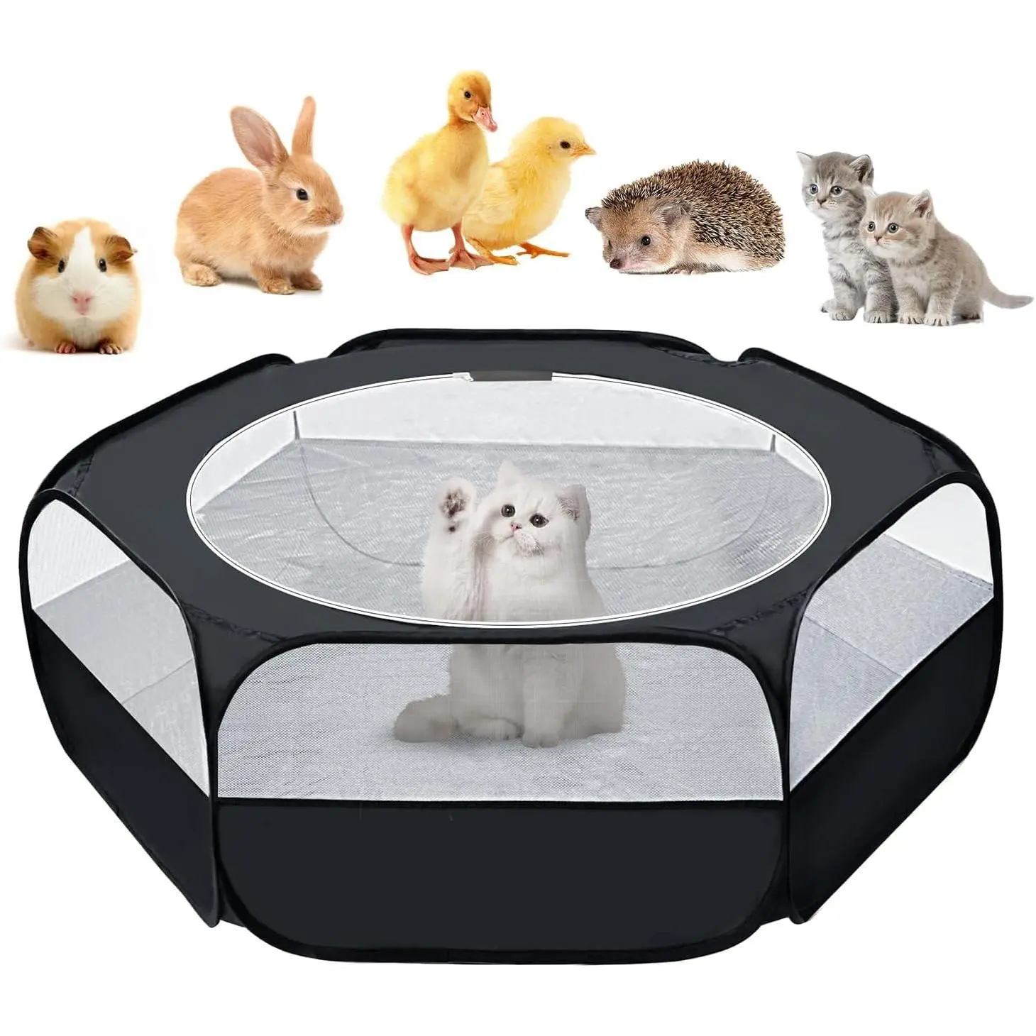 Small  Playpen, Chicken Brooder Box with Cover Top, Portable Outdoor Exercise  Cage Tent,  Breathable  playpen Indoor for Chick Ktiien Bunny Hamster Guinea Pig, Black