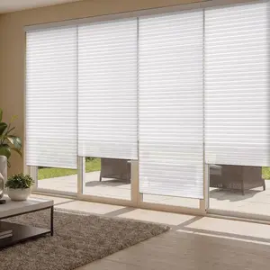 4 Pcs 35 x 110 Inches Temporary Blinds for Indoor Windows Blackout No Tools Cut to Size Adhesive Privacy Pleated Shades for French Door Sliding Door Light Filtering White