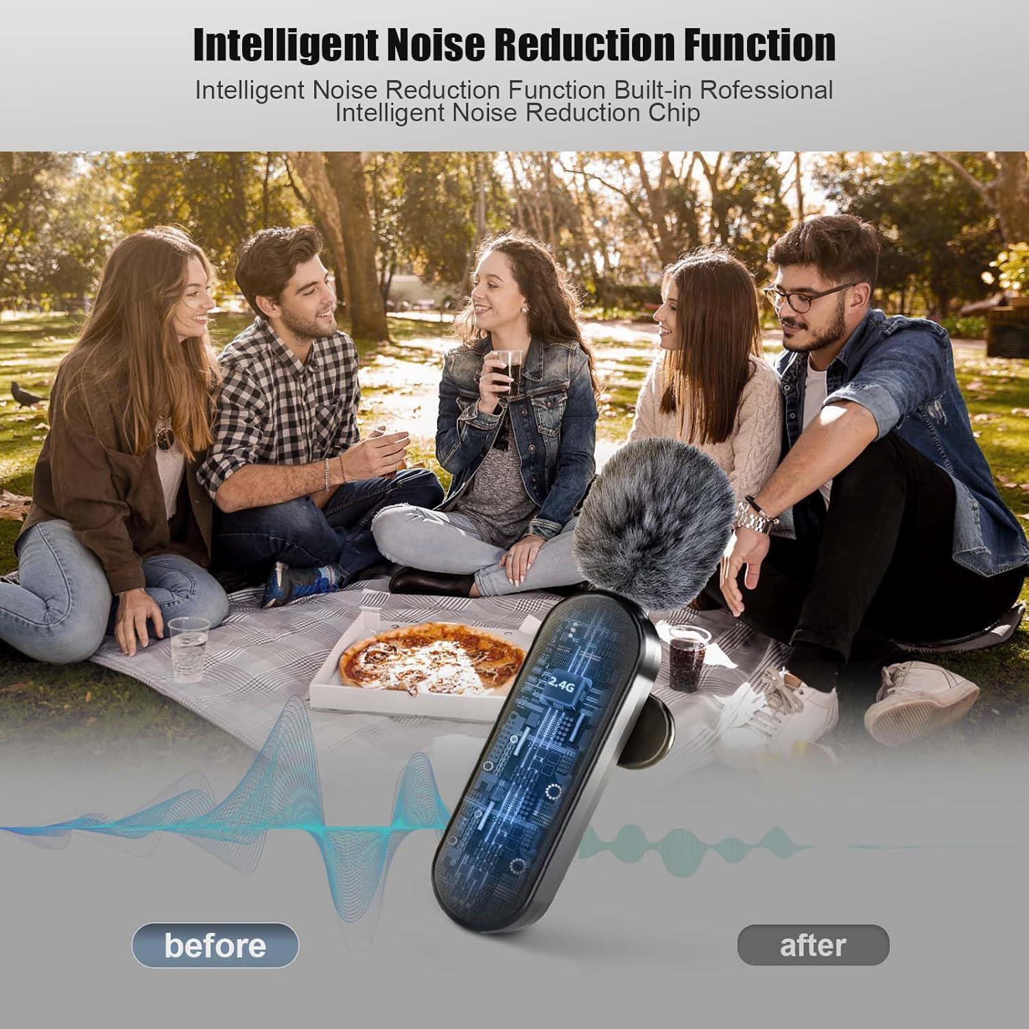 Professional Wireless Lavalier Microphone with Intelligent Noise Cancelling, Plug & Play for iPhone and Android Smartphones, Rechargeable Lapel Mic for Video Recording, Teaching, Interviews and Podcasts