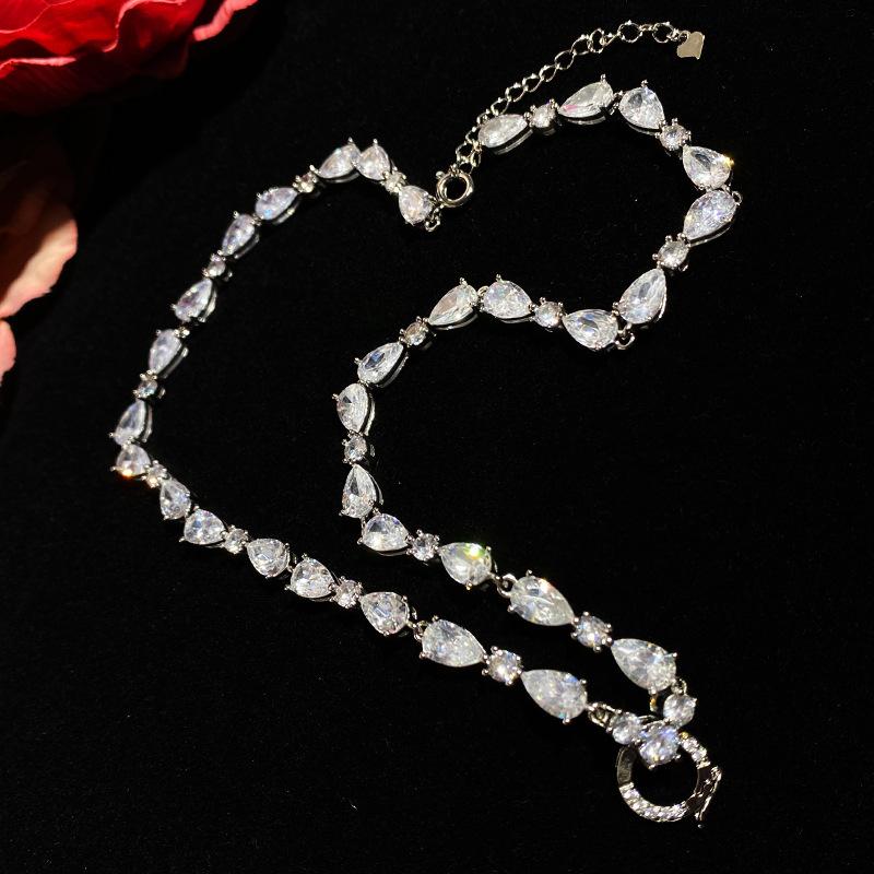 New Shiny Punk Hip-Hop Versatile Chain, Exquisite Universal Clasp White Diamond Clavicle Necklace 40+5cm, Couple Jewelry DIY Accessories Gift
