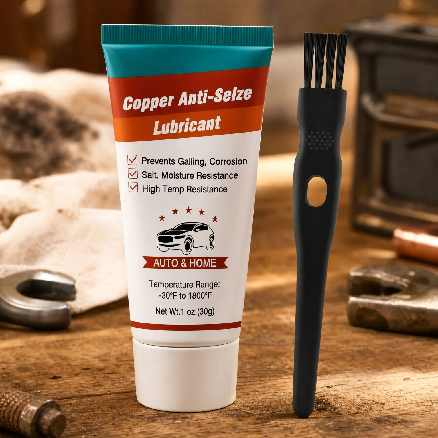 Copper Anti-Seize Thread Lubricant Grease for Automotive Spark Plugs, Brake Systems, Bolts and Nuts - Prevents Rust and Corrosion, High Temp Resistant, 1 Oz (1 Pack)