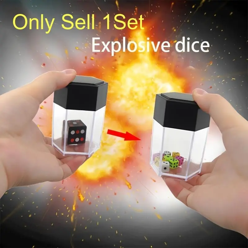 Magic Explosion Dice Set - Large to Mini Transformation Magic Trick Kit with Instant Shrinking Dice, Replaceable Ring Stand & Explosion Effect for Stage Performances, Parties, Magician Props (Novice-Friendly Magic Show Equipment)