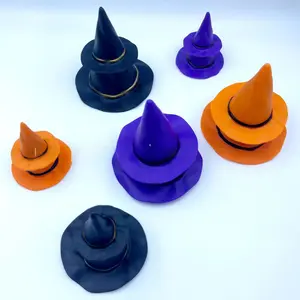 10PCS Multi-size Mini Witch Hats Small Wizard Hats in Black Orange Purple Halloween DIY Decor Accessories