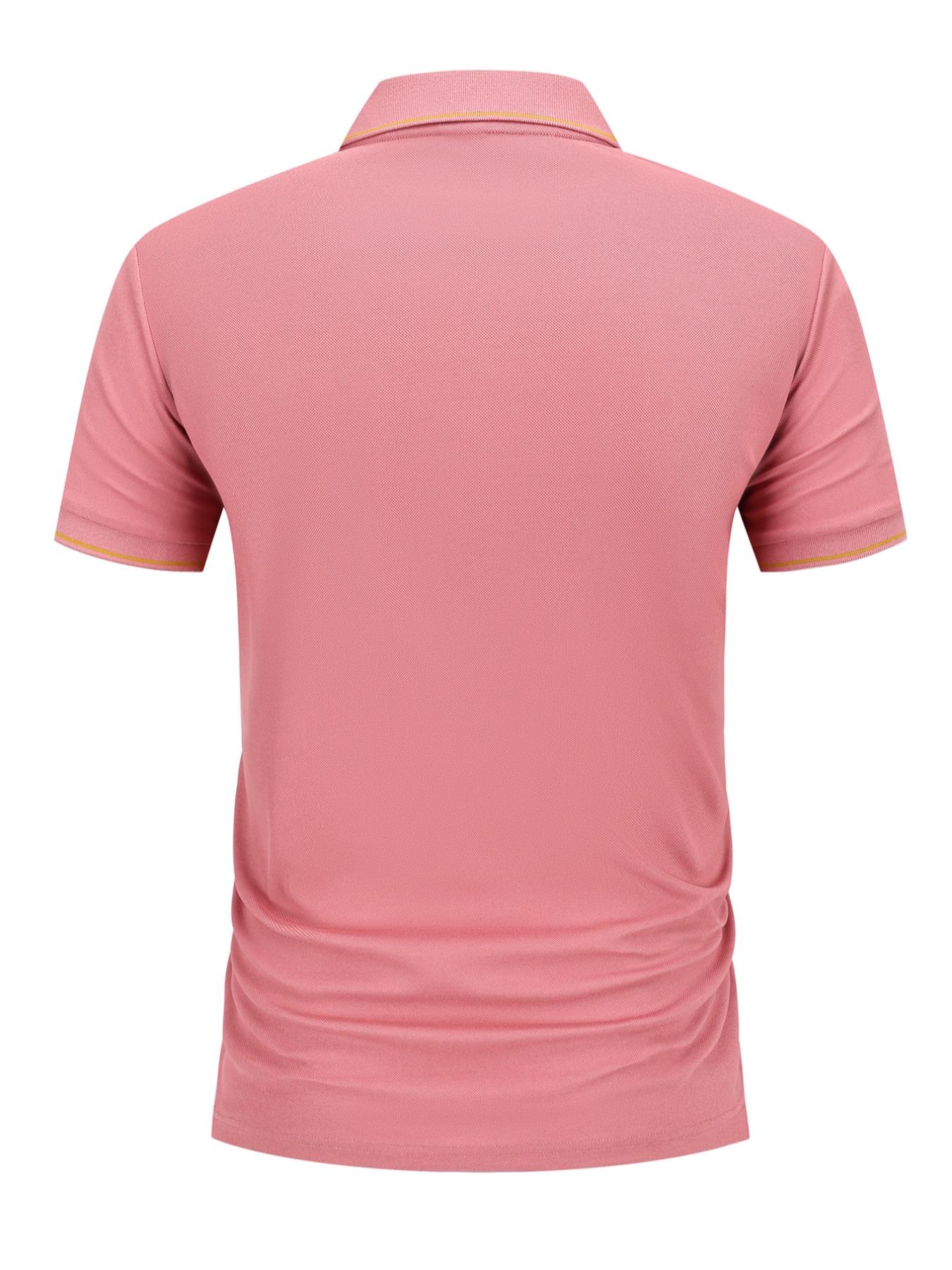 Men's Regular Fit Letter Print Contrast Trim Classic Polo Shirt, Casual Short Sleeve Half Zip Top for Summer, Fashion Men's Clothes for Daily Wear, Tropical