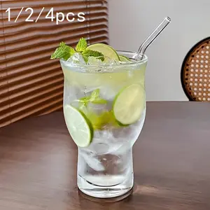 Style Curved Waist Large Capacity Transparent Glass Cup, Ideal for Juice, Beer, Mojito Cocktail, Iced Drinks, 1/2/4pcs Set
