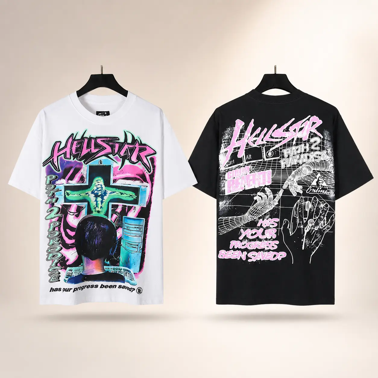 Hellstar Graphic T Shirt 100% Heavyweight Cotton Oversized Tee Y2K Streetwear Short Sleeve Shirt Unisex Vintage Hip Hop Punk Style Casual Top & Shorts Set Fashion Apparel